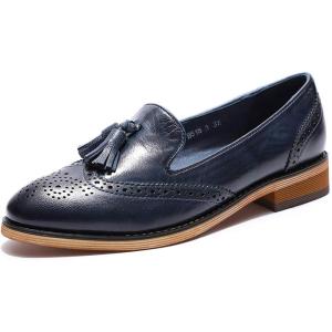 imageMona flying Womens Leather Tassel Loafer Slip on Wingtip Brogue Dress Casual Flat Office Work Shoes for LadiesBlue