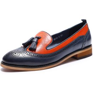 imageMona flying Womens Leather Tassel Loafer Slip on Wingtip Brogue Dress Casual Flat Office Work Shoes for LadiesBluepumpkin Red