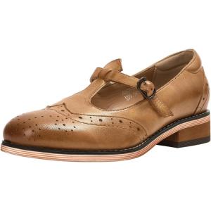 imageMona flying Womens Leather Wingtip Oxford Mary Jane Loafer Casual Flat T Strap Shoes for LadiesLight Brown