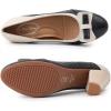 imageMona flying Leather Mid Chunky Pumps Elegant Women Slip On Classic Comfortable Elegant Handmade Work ShoesBlack Offwhite