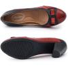 imageMona flying Leather Mid Chunky Pumps Elegant Women Slip On Classic Comfortable Elegant Handmade Work ShoesDate RedBlack