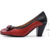 imageMona flying Leather Mid Chunky Pumps Elegant Women Slip On Classic Comfortable Elegant Handmade Work ShoesDate RedBlack