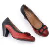 imageMona flying Leather Mid Chunky Pumps Elegant Women Slip On Classic Comfortable Elegant Handmade Work ShoesDate RedBlack