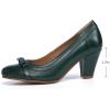 imageMona flying Leather Mid Chunky Pumps Elegant Women Slip On Classic Comfortable Elegant Handmade Work ShoesDeep Green