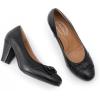 imageMona flying Leather Mid Chunky Pumps Elegant Women Slip On Classic Comfortable Elegant Handmade Work ShoesInkblack