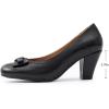 imageMona flying Leather Mid Chunky Pumps Elegant Women Slip On Classic Comfortable Elegant Handmade Work ShoesInkblack