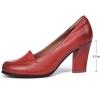 imageMona flying Womens Leather Closed Round Toe Chunky High Heel Pumps Formal Court Shoes Office Work Dress Shoes for LadiesRed
