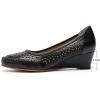 imageMona flying Womens Leather Closed Toe 2 Inch Mid Wedges Heels with Arch Support Round Toe Comfortable Dress Pumps for Women LadiesBlack