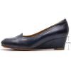 imageMona flying Womens Leather Closed Toe 2 Inch Mid Wedges Heels with Arch Support Round Toe Comfortable Dress Pumps for Women LadiesBlue