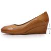imageMona flying Womens Leather Closed Toe 2 Inch Mid Wedges Heels with Arch Support Round Toe Comfortable Dress Pumps for Women LadiesBrowny