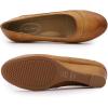 imageMona flying Womens Leather Closed Toe 2 Inch Mid Wedges Heels with Arch Support Round Toe Comfortable Dress Pumps for Women LadiesBrowny