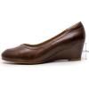 imageMona flying Womens Leather Closed Toe 2 Inch Mid Wedges Heels with Arch Support Round Toe Comfortable Dress Pumps for Women LadiesChocolate