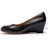 imageMona flying Womens Leather Closed Toe 2 Inch Mid Wedges Heels with Arch Support Round Toe Comfortable Dress Pumps for Women LadiesEbony