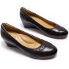 imageMona flying Womens Leather Closed Toe 2 Inch Mid Wedges Heels with Arch Support Round Toe Comfortable Dress Pumps for Women LadiesJet Black