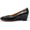 imageMona flying Womens Leather Closed Toe 2 Inch Mid Wedges Heels with Arch Support Round Toe Comfortable Dress Pumps for Women LadiesJet Black