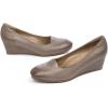imageMona flying Womens Leather Closed Toe 2 Inch Mid Wedges Heels with Arch Support Round Toe Comfortable Dress Pumps for Women LadiesLight Coffee