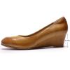 imageMona flying Womens Leather Closed Toe 2 Inch Mid Wedges Heels with Arch Support Round Toe Comfortable Dress Pumps for Women LadiesPure Brown