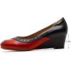imageMona flying Womens Leather Closed Toe 2 Inch Mid Wedges Heels with Arch Support Round Toe Comfortable Dress Pumps for Women LadiesRedblack