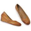 imageMona flying Womens Leather Closed Toe 2 Inch Mid Wedges Heels with Arch Support Round Toe Comfortable Dress Pumps for Women LadiesTan