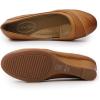 imageMona flying Womens Leather Closed Toe 2 Inch Mid Wedges Heels with Arch Support Round Toe Comfortable Dress Pumps for Women LadiesTan