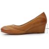 imageMona flying Womens Leather Closed Toe 2 Inch Mid Wedges Heels with Arch Support Round Toe Comfortable Dress Pumps for Women LadiesTan