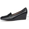imageMona flying Womens Leather Closed Toe 2 inches Wedges Pumps Square Toe Comfortable Heeled Office Work Dress Shoes for LadiesBlack