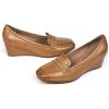 imageMona flying Womens Leather Closed Toe 2 inches Wedges Pumps Square Toe Comfortable Heeled Office Work Dress Shoes for LadiesBrown