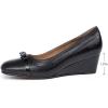 imageMona flying Womens Leather Closed Toe 2 inches Wedges Pumps Square Toe Comfortable Heeled Office Work Dress Shoes for LadiesDark Black