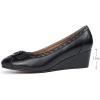 imageMona flying Womens Leather Closed Toe 2 inches Wedges Pumps Square Toe Comfortable Heeled Office Work Dress Shoes for LadiesDeep Black
