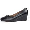imageMona flying Womens Leather Closed Toe 2 inches Wedges Pumps Square Toe Comfortable Heeled Office Work Dress Shoes for LadiesPure Black