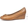 imageMona flying Womens Leather Closed Toe 2 inches Wedges Pumps Square Toe Comfortable Heeled Office Work Dress Shoes for LadiesTan