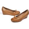 imageMona flying Womens Leather Closed Toe 2 inches Wedges Pumps Square Toe Comfortable Heeled Office Work Dress Shoes for LadiesUmber