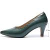 imageMona flying Womens Leather Pointed Toe Dress Pumps Comfort High Heels Office Work Shoes for LadiesGreen