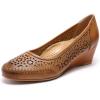 imageMona flying Womens Leather Closed Toe 2 Inch Mid Wedges Heels with Arch Support Round Toe Comfortable Dress Pumps for Women LadiesBrown