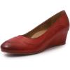 imageMona flying Womens Leather Closed Toe 2 Inch Mid Wedges Heels with Arch Support Round Toe Comfortable Dress Pumps for Women LadiesDull Red