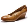 imageMona flying Womens Leather Closed Toe 2 Inch Mid Wedges Heels with Arch Support Round Toe Comfortable Dress Pumps for Women LadiesPure Brown