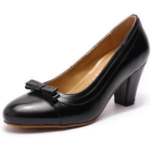 imageMona flying Leather Mid Chunky Pumps Elegant Women Slip On Classic Comfortable Elegant Handmade Work ShoesBlack