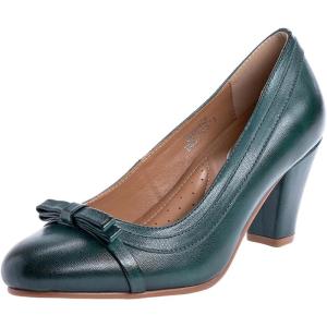 imageMona flying Leather Mid Chunky Pumps Elegant Women Slip On Classic Comfortable Elegant Handmade Work ShoesDeep Green