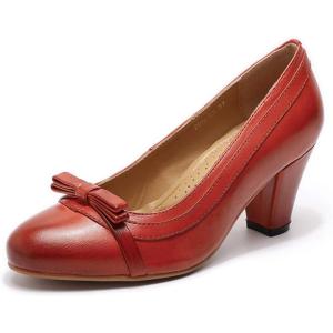imageMona flying Leather Mid Chunky Pumps Elegant Women Slip On Classic Comfortable Elegant Handmade Work ShoesRed