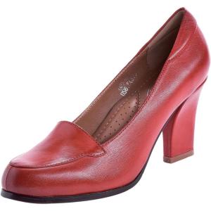 imageMona flying Womens Leather Closed Round Toe Chunky High Heel Pumps Formal Court Shoes Office Work Dress Shoes for LadiesRed