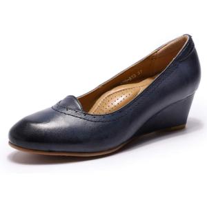 imageMona flying Womens Leather Closed Toe 2 Inch Mid Wedges Heels with Arch Support Round Toe Comfortable Dress Pumps for Women LadiesBlue