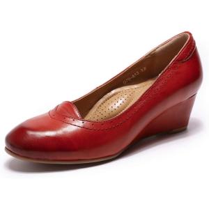 imageMona flying Womens Leather Closed Toe 2 Inch Mid Wedges Heels with Arch Support Round Toe Comfortable Dress Pumps for Women LadiesDate Red