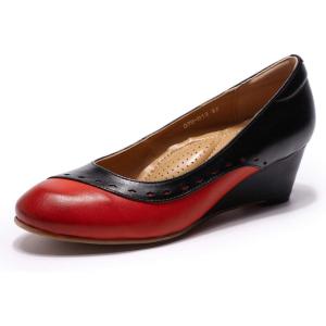 imageMona flying Womens Leather Closed Toe 2 Inch Mid Wedges Heels with Arch Support Round Toe Comfortable Dress Pumps for Women LadiesRedblack