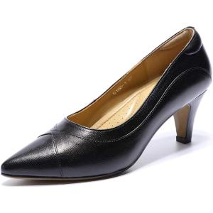 imageMona flying Womens Leather Pointed Toe Dress Pumps Comfort High Heels Office Work Shoes for LadiesBlack