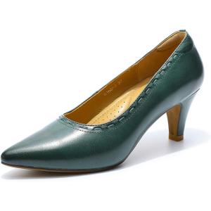imageMona flying Womens Leather Pointed Toe Dress Pumps Comfort High Heels Office Work Shoes for LadiesGreen