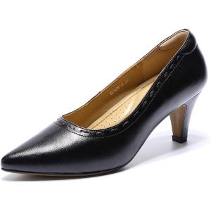 imageMona flying Womens Leather Pointed Toe Dress Pumps Comfort High Heels Office Work Shoes for LadiesPure Black