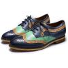 imageMona flying Casual Wing Tip Oxfords Brogue for Women Ladies Handmade Lace up Leather Derby ShoesDark Bluegreen