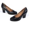 imageMona flying Womens Leather Closed Round Toe 3 inch Chunky High Heel Pumps Office Work Dress Shoes for LadiesBlackness
