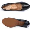 imageMona flying Womens Leather Closed Round Toe 3 inch Chunky High Heel Pumps Office Work Dress Shoes for LadiesBlackness