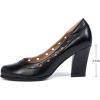 imageMona flying Womens Leather Closed Round Toe 3 inch Chunky High Heel Pumps Office Work Dress Shoes for LadiesBlackness
